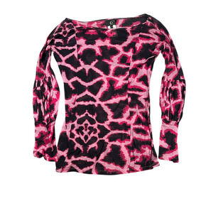 Just Cavalli Womens Size 44 (US M) Pink Animal Print Sheer Long Sleeve Blouse
